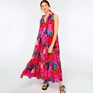 CAROLINA K Valley Tiered Tent Vibrant Floral Colorful Kaftan Maxi Dress
